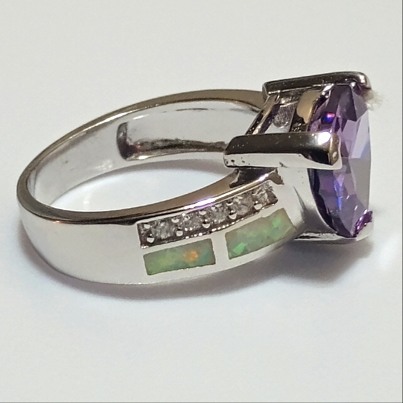 Art Deco Silver Gemstone Wedding Rings For Women , Sz 6 - Picture 9 of 11